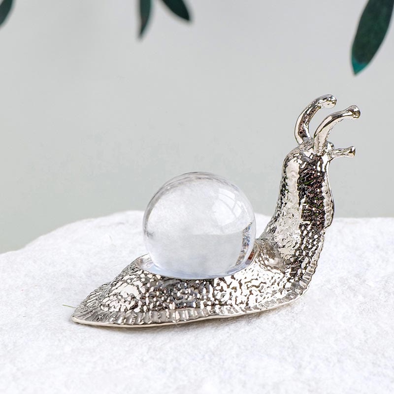 Olivenorma Natural Crystal Ball Holder Small Snail Gemstone Decoration - Clear Crystal - Silver - image 5