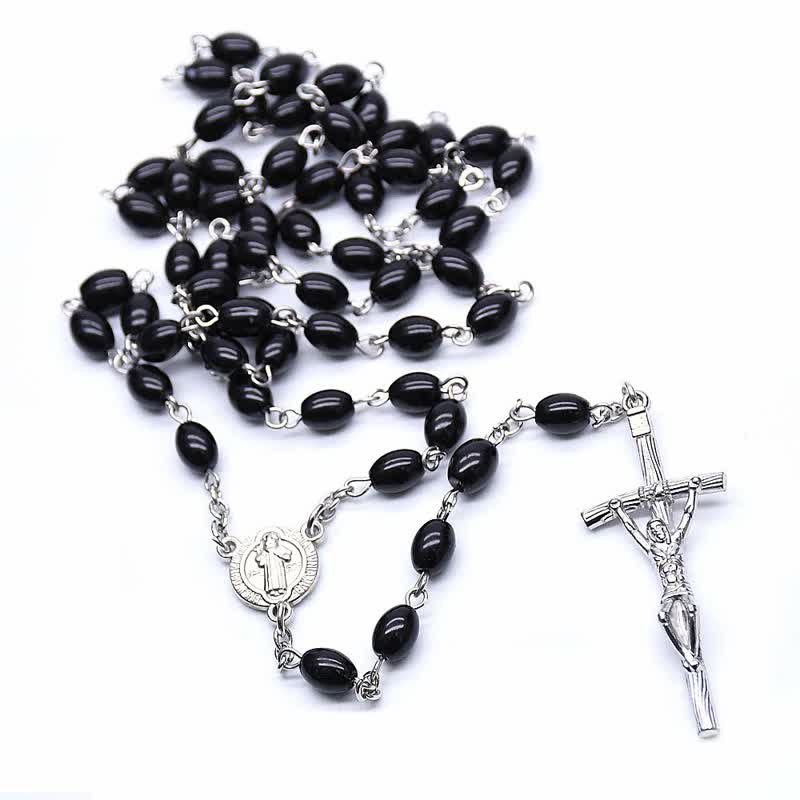 Olivenorma Gothic Cross Black Onyx or Pearl Rosary Necklace