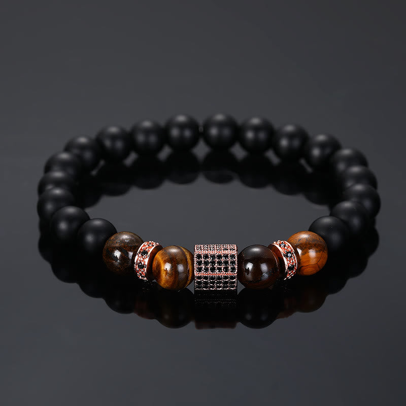 Olivenorma Men's Frosted Black Bead Tiger Eye Bracelet - Frosted Surface - Rose Gold - image 8