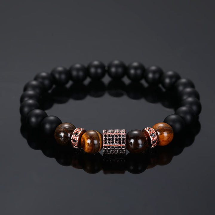 Olivenorma Men's Frosted Black Bead Tiger Eye Bracelet - Frosted Surface - Rose Gold - image 8