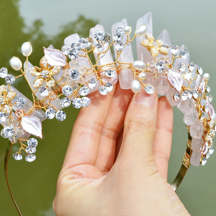 Olivenorma Luxury Natural Crystal With Pearl Crystal Crown