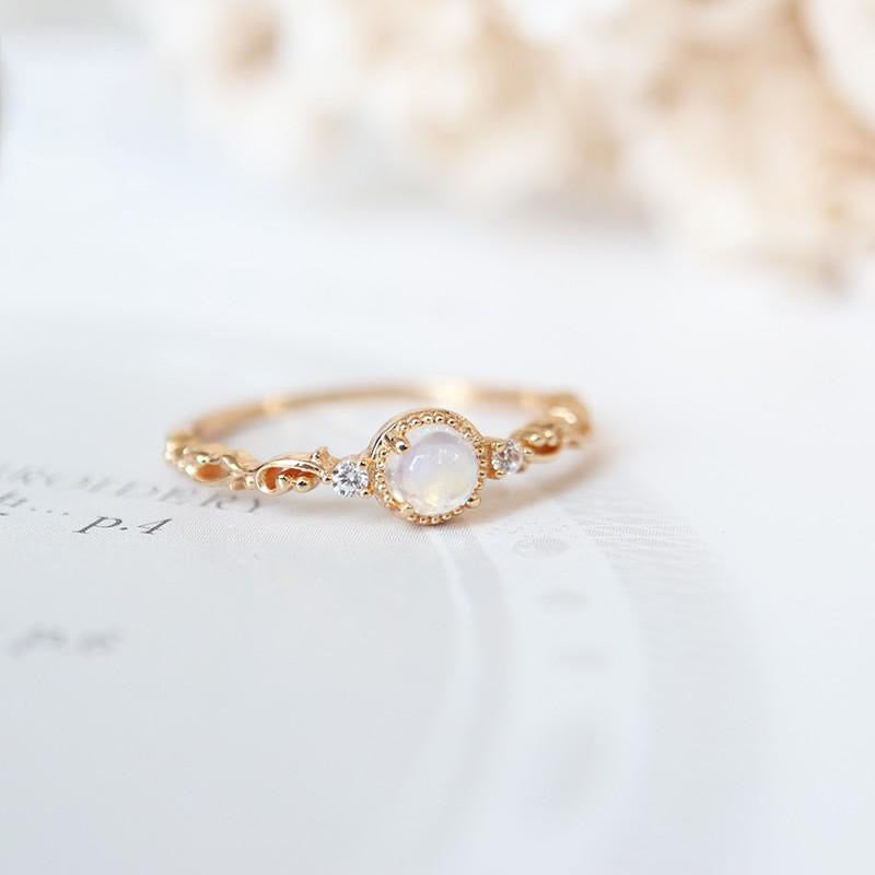 Olivenorma Natural Moonstone Zircon Delicate Ring