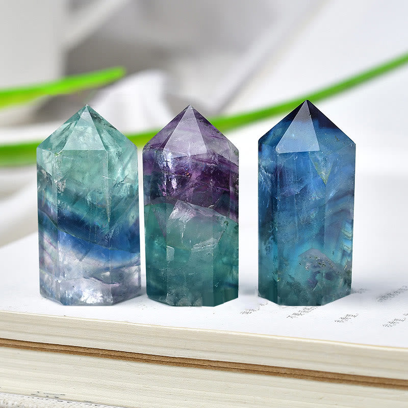 Olivenorma Rainbow Fluorite Crystal Spike Wands