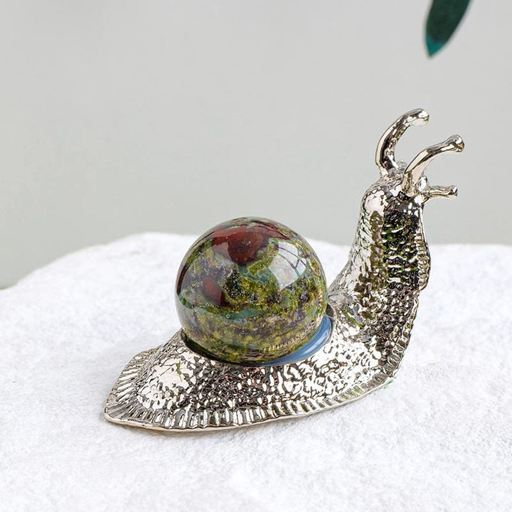 Olivenorma Natural Crystal Ball Holder Small Snail Gemstone Decoration - Dragon Blood Stone - Silver - image 23
