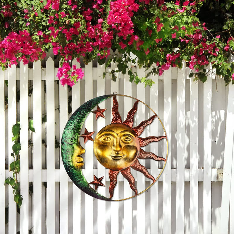 Olivenorma Orange Sun Green Meniscus Face Metal Wall Decor