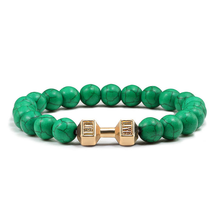 Olivenorma "Live Life" Dumbbells Natural Stone Beads Bracelet - Green Turquoise - Golden Barbell - 21cm - image 24