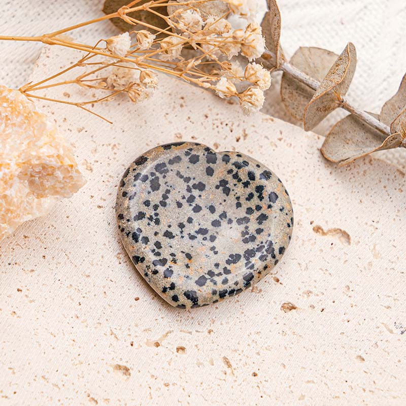 Olivenorma Dalmatian Jasper Heart Protection Worry Stone