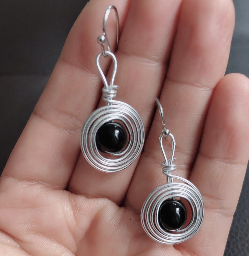 Olivenorma Obsidian Punk Metal Wirewrap Infinity Hoop Earrings