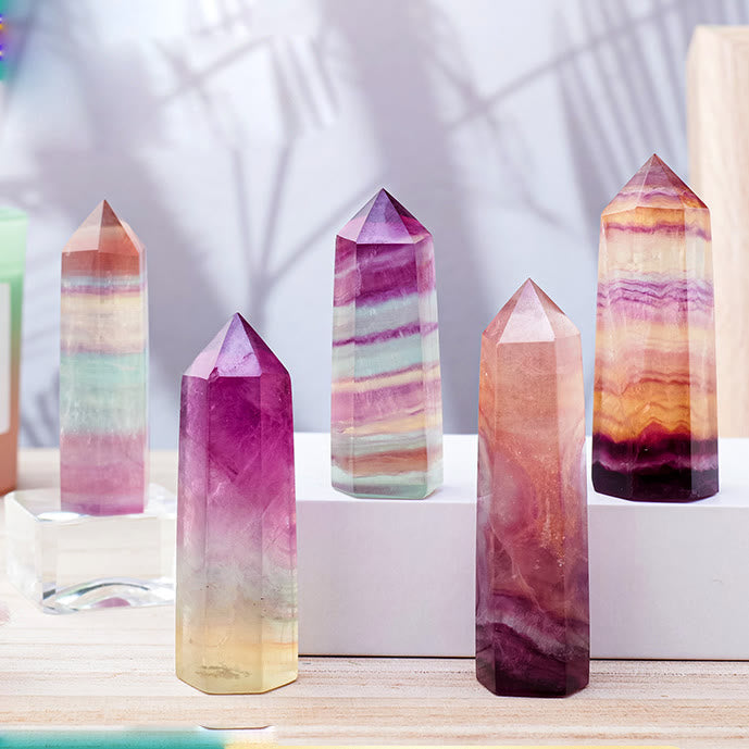 Olivenorma Natural Rainbow Fluorite Hexagonal Pillars Crystal Wands