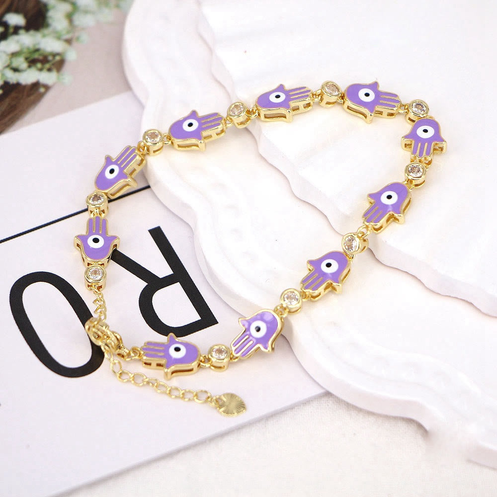 Olivenorma Colorful Enameled Zircon Evil Eye Hamsa Bracelet