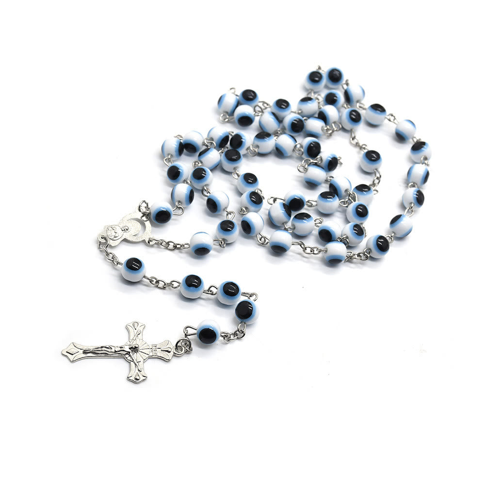 Olivenorma Black White Evil Eye Cross Pendant Rosary Necklace