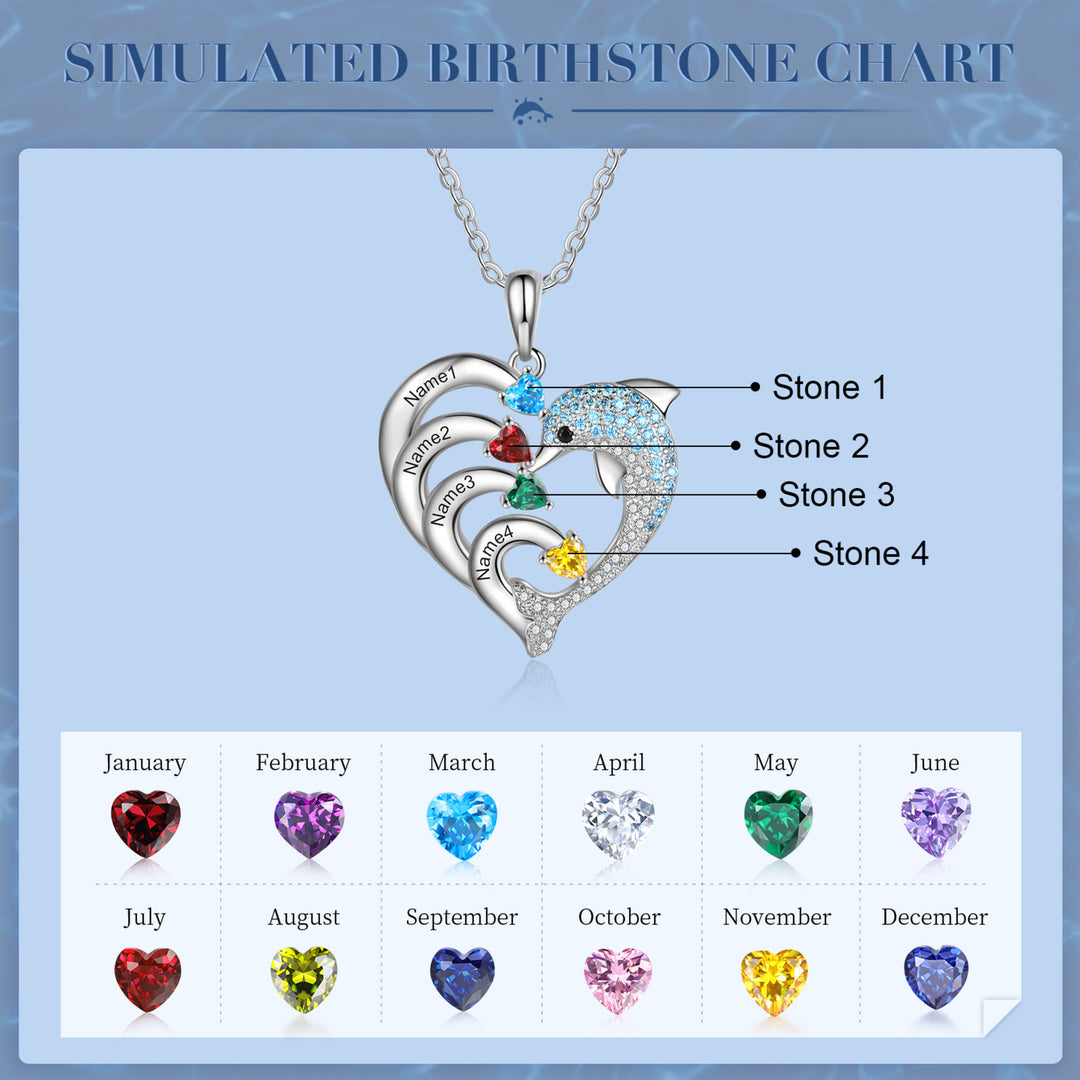 Olivenorma Heart Dolphin Necklace Engraved Stone Pendant Necklace - Silver - 4 Birthstone - image 3