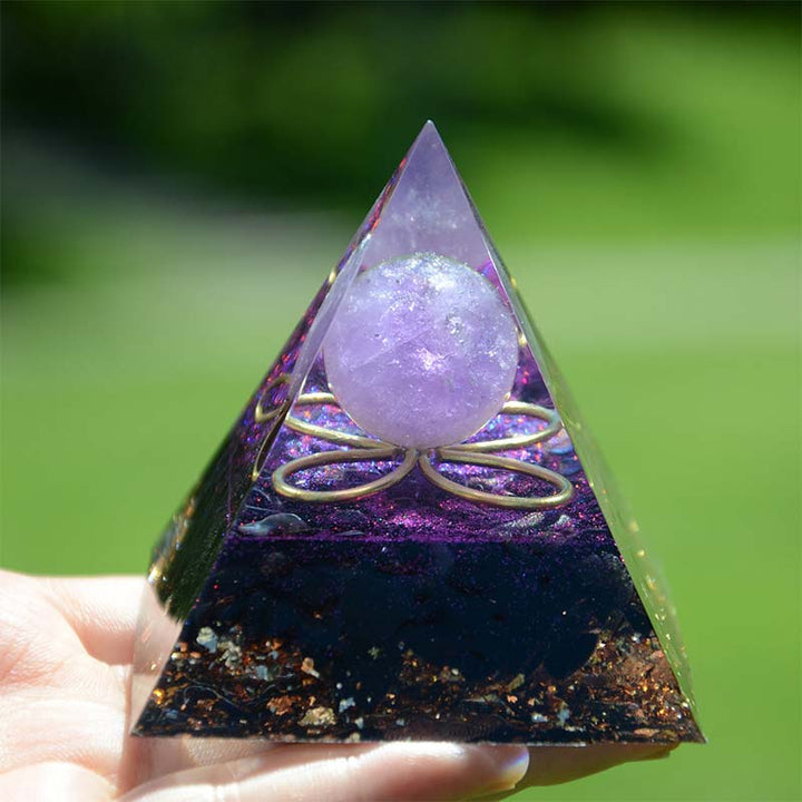 Amethyst Sphere with Obsidian Orgone Pyramid