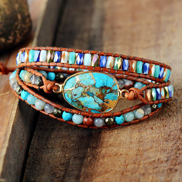 Olivenorma Oval Turquoise Bracelet Crystal Bead Woven Wrap Bracelet