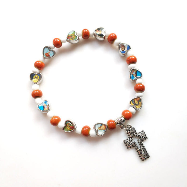 Olivenormacolorful Natural Stone Beads Christianity Cross Bracelet