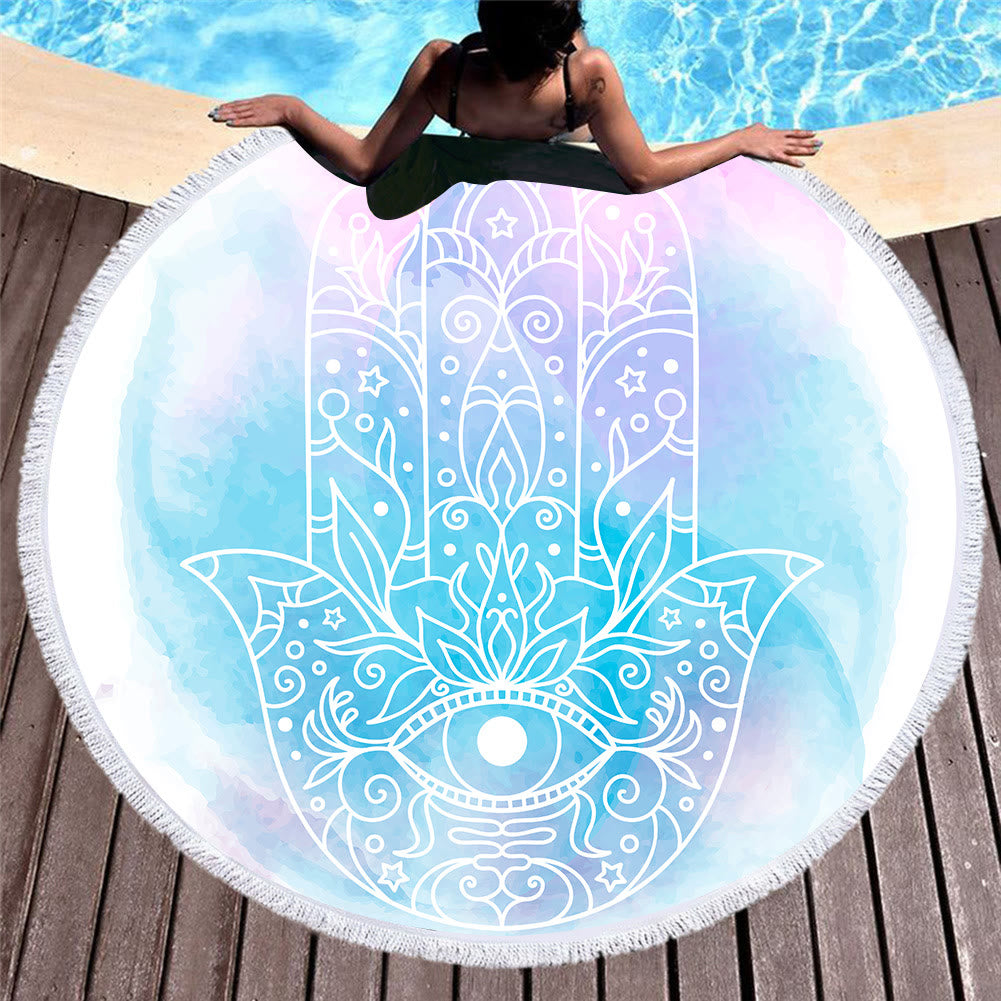 Olivenorma Hamsa Print Round Beach Towel Tapestry