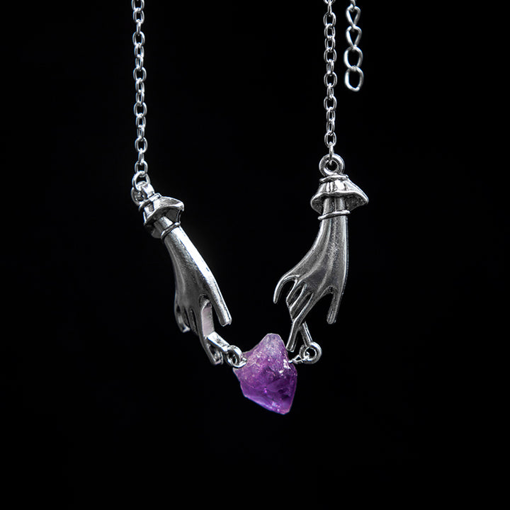 Amethyst Angel Hand Healing Necklace