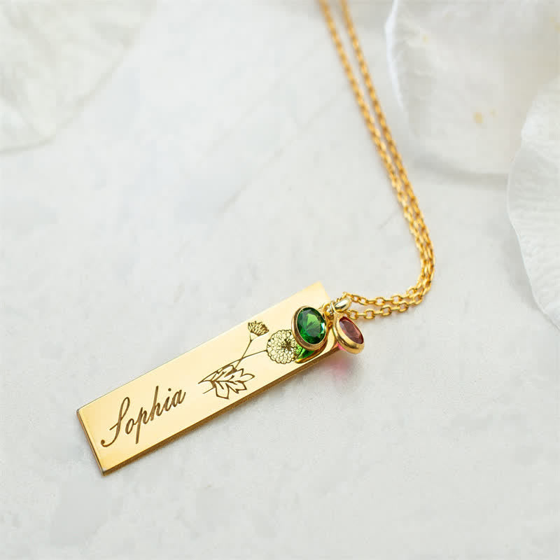 Olivenorma Personalized Birth Flower & Birthstone with Name Jewelry Necklace