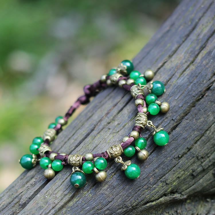 Olivenorma Red Agate Green Jade Woven Bead Anklet Bracelet