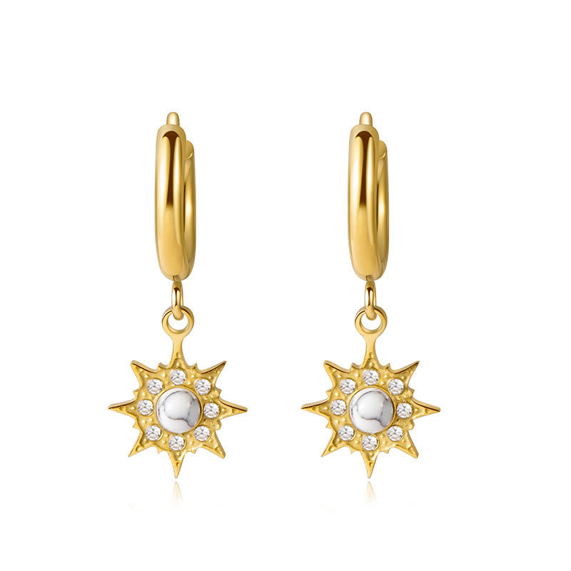 Olivenorma Natural White Turquoise Sun Moon Star Pendant Earrings - White Turquoise & Octagram - image 7