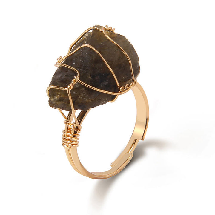 Olivenorma Natural Irregular Rough Wire Wrap Gemstone Ring