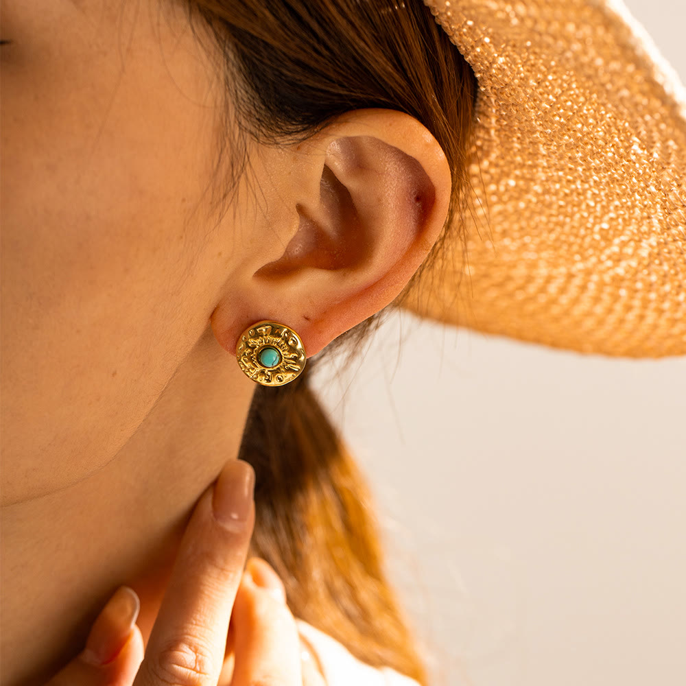 Olivenorma Turquoise Sodalite Gold Titanium Steel Earrings