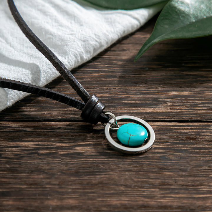 Olivenorma Silver Ring Turquoise Leather Necklace