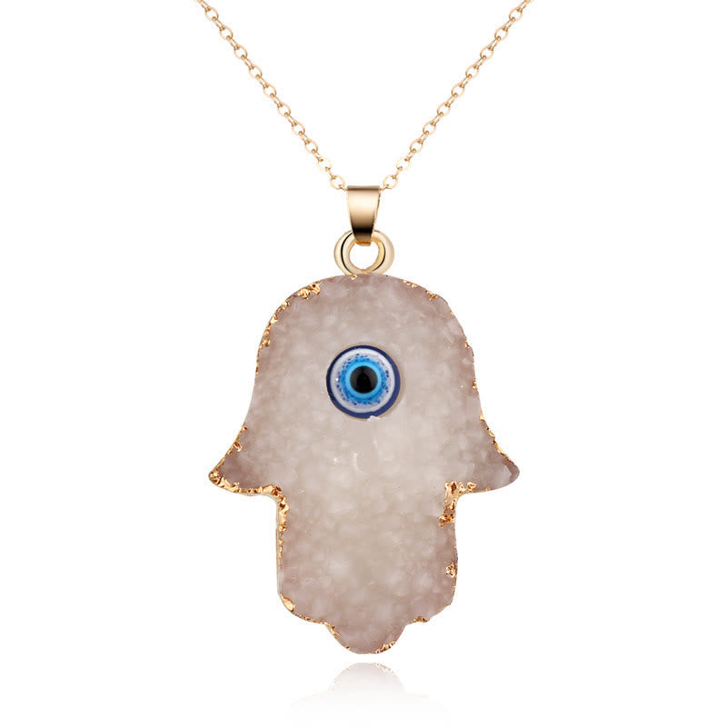 Olivenorma Hamsa Evil Eye Obsidian Clear Crystal Necklace