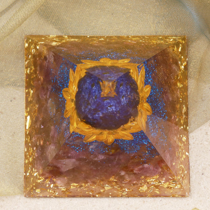 Olivenorma Amethyst Lapis Lazuli Lotus Symbol Orgone Pyramid