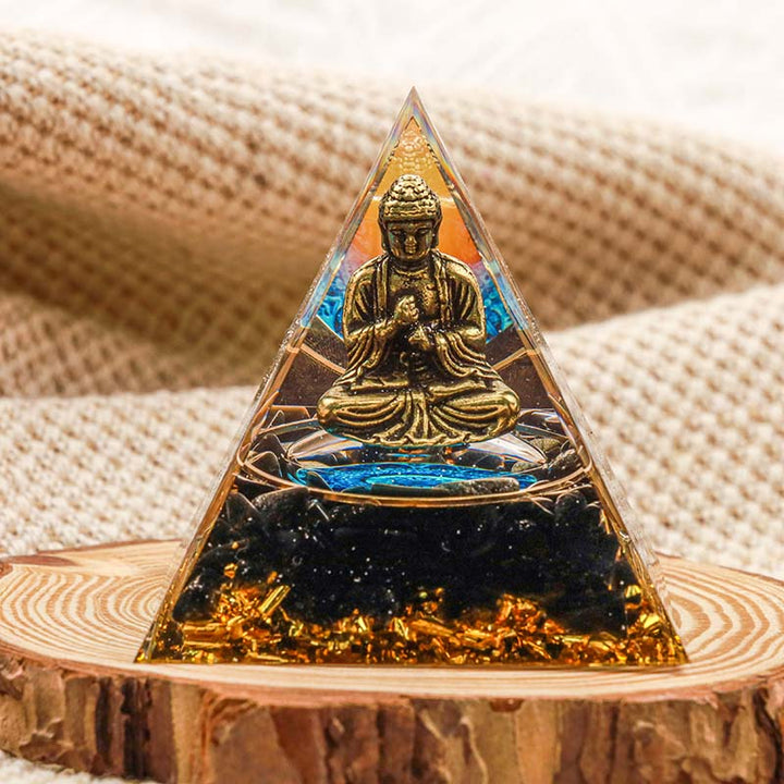 Olivenorma Obsidian Buddha Protection Orgone Pyramid