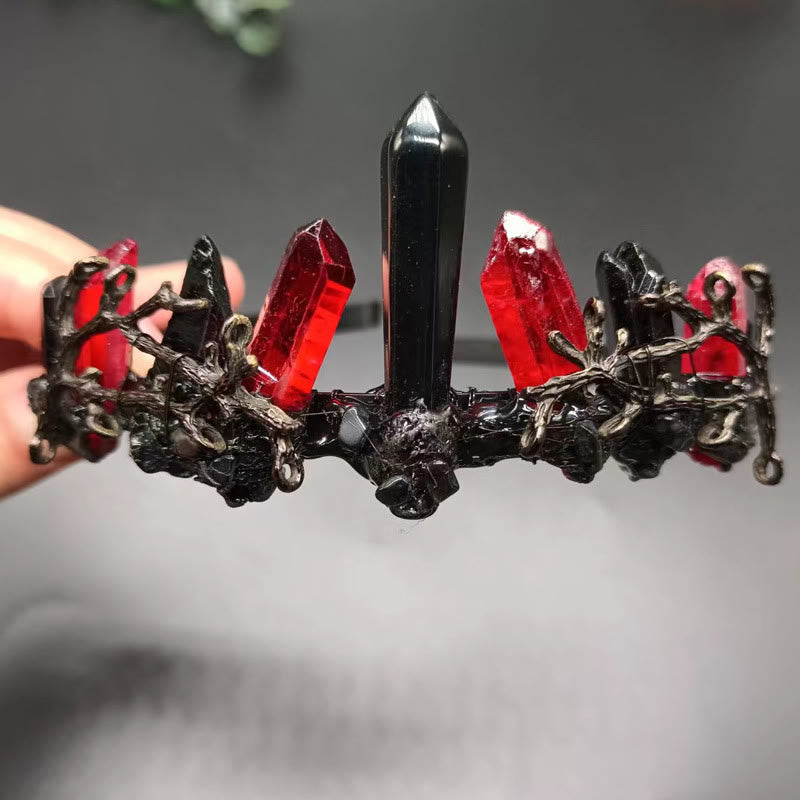 Olivenorma Natural Red Quartz Obsidian Column Crown Headband