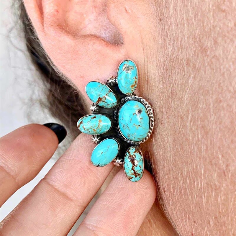 Olivenorma Vintage Bohemia Style Natural Stones Turquoise Earrings