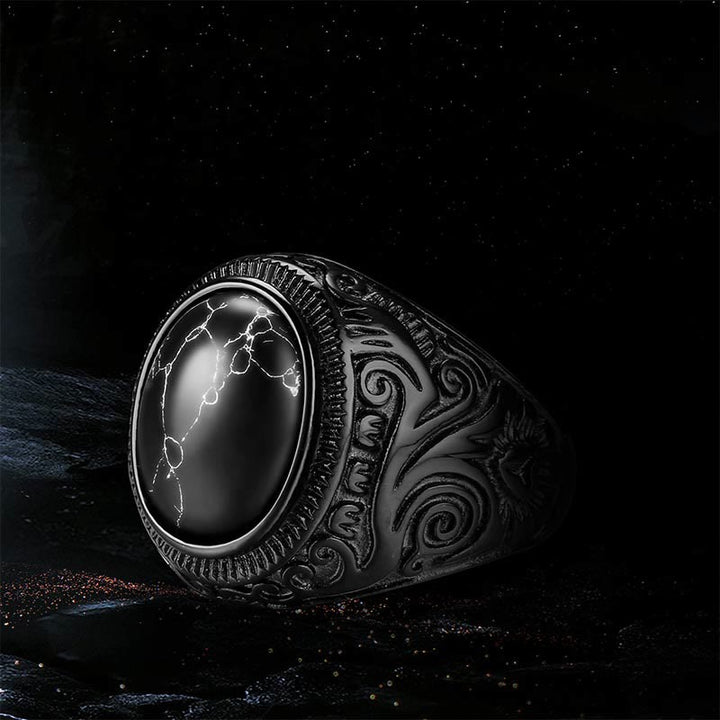 Olivenorma Retro Black Turquoise Stone Mens Ring