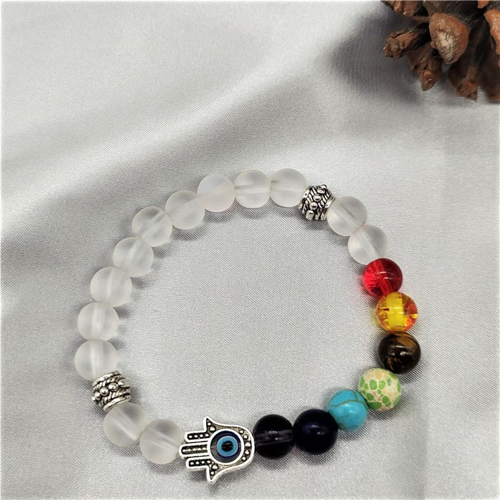 Olivenorma Colorful Chakra Evil Eye Hamsa Beaded Bracelet