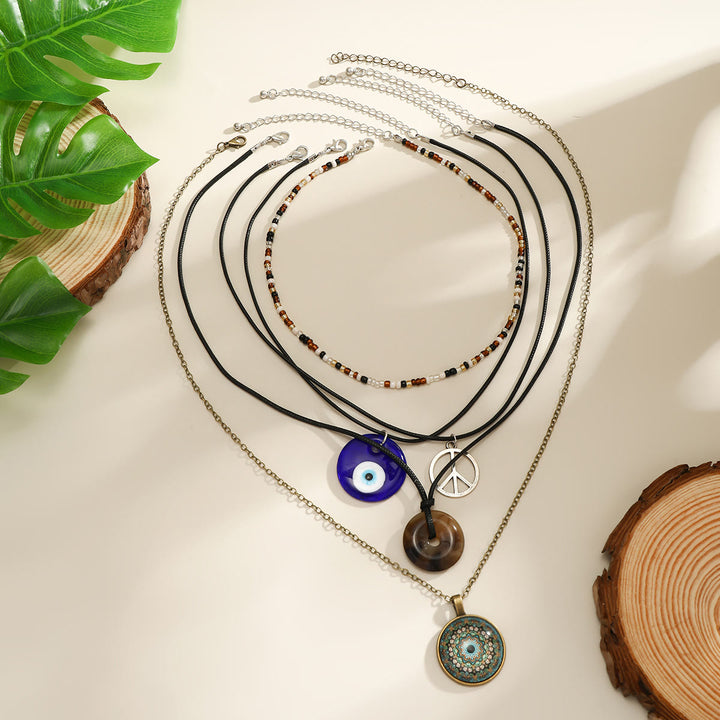 Olivenorma Natural Stone Tree of Life Evil Eye Pendant Necklace Set