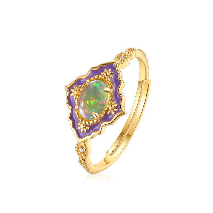 Olivenorma Opal Vintage Open Adjustable Enamel Gold Ring