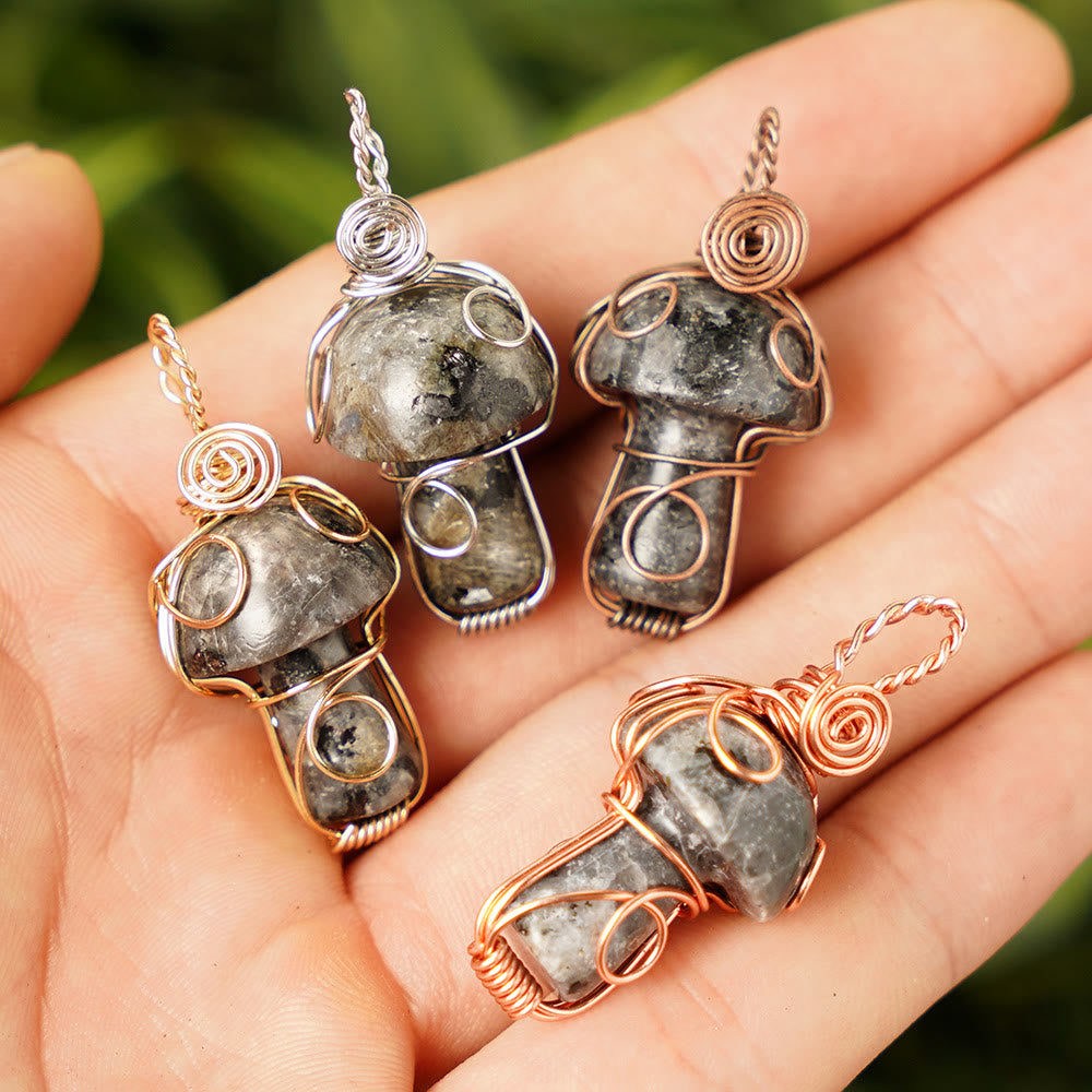 Olivenorma Natural Healing Stone Mushroom Necklace - Black Flash Stone - Rose Gold Thread - image 17