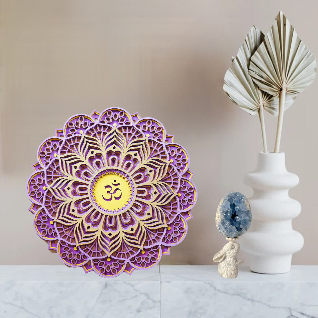 Olivenorma Purple Pink Om Hamsa Chakra 3D Carving Wall Decor