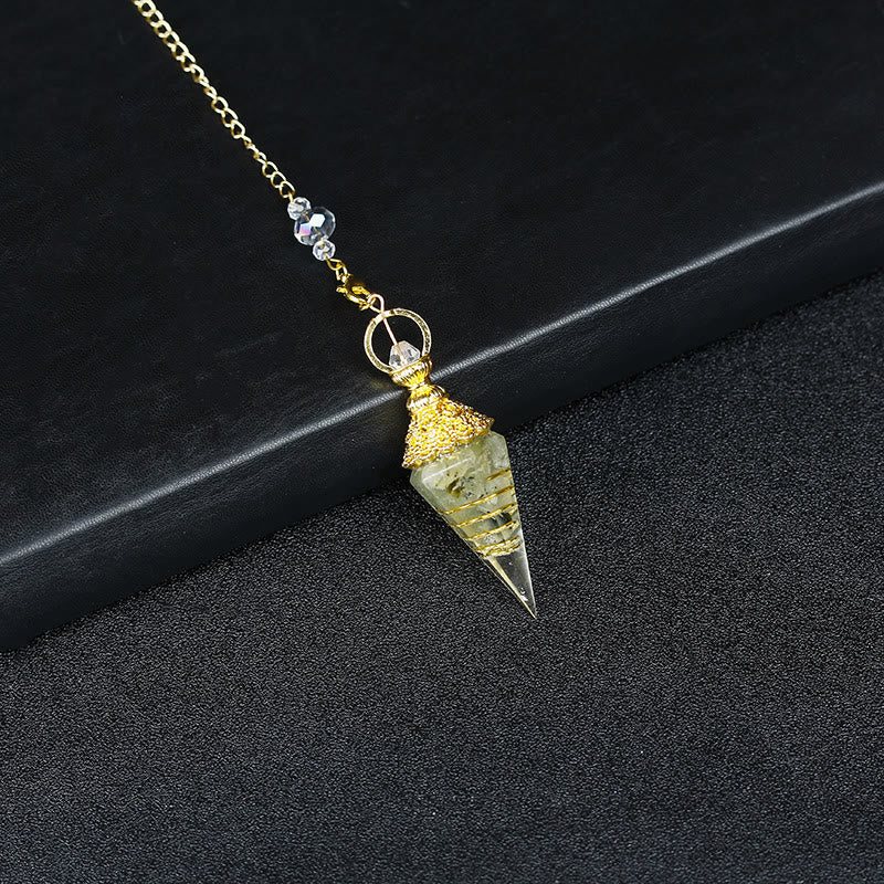 Olivenorma Natural Crystal Resin Hexagonal Pyramid Pendulum - Prehnite - image 25