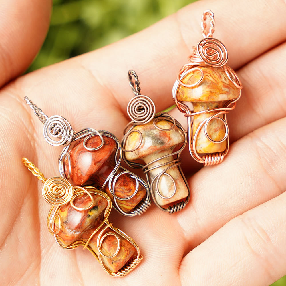 Olivenorma Natural Healing Stone Mushroom Necklace - Crazy Onyx - Rose Gold Thread - image 16