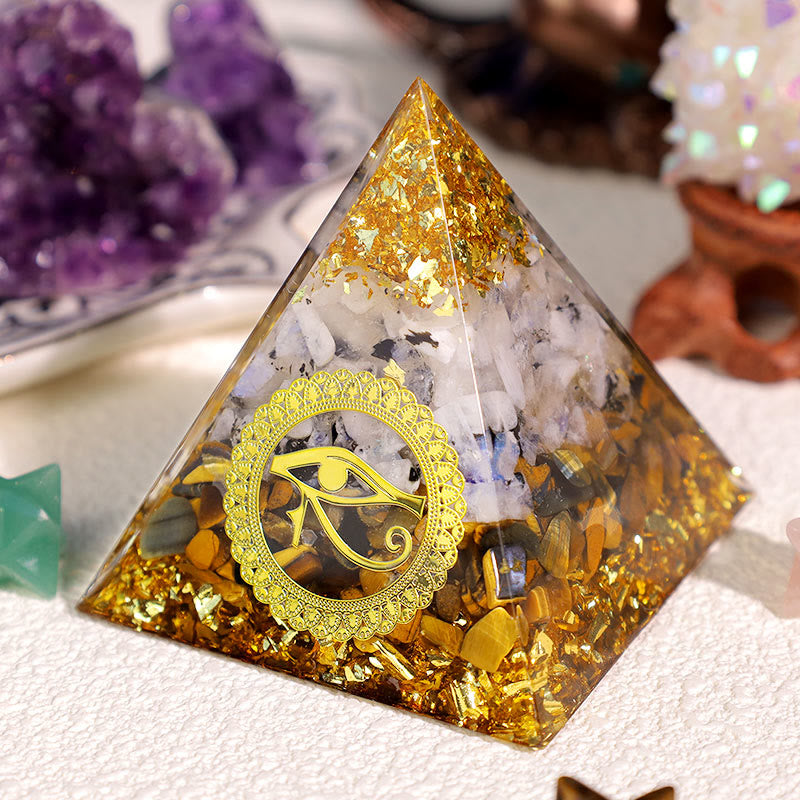 Olivenorma Tiger Eye Moonstone Eye Of Horus Orgone Pyramid