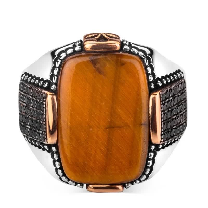 Olivenorma Square Tiger Eye Men's Broad Brim Ring