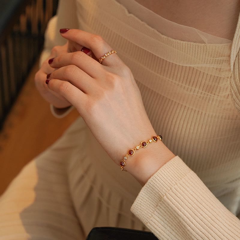 Olivenorma Natural Garnet Good Luck Gold Bracelet - image 2