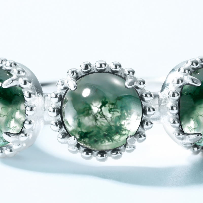 Olivenorma Three Set Round Moss Agate Adjustable Ring