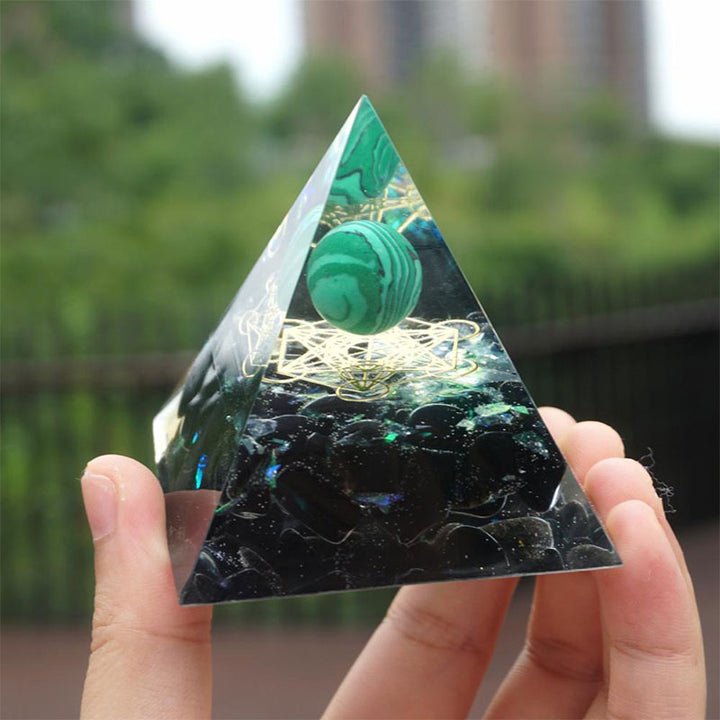 Olivenorma Malachite Sphere & Obsidian Healing Orgone Pyramid