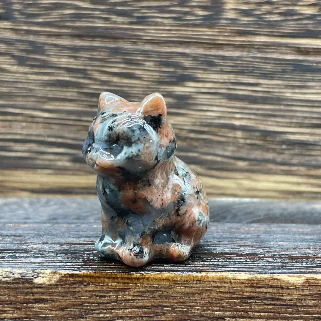 Olivenorma Natural Stone 1.2 Inch Cute Kitten Gemstone Decoration - Red Flash - image 17