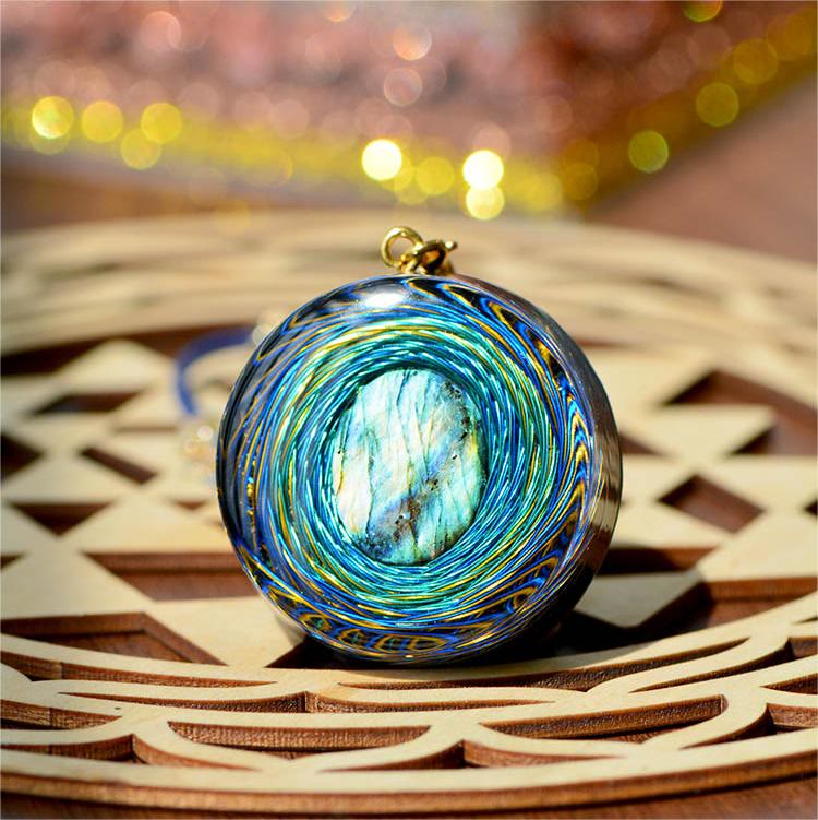 Olivenorma Sacred Siphon Space Natural Labradorite Blue Orgone Necklace