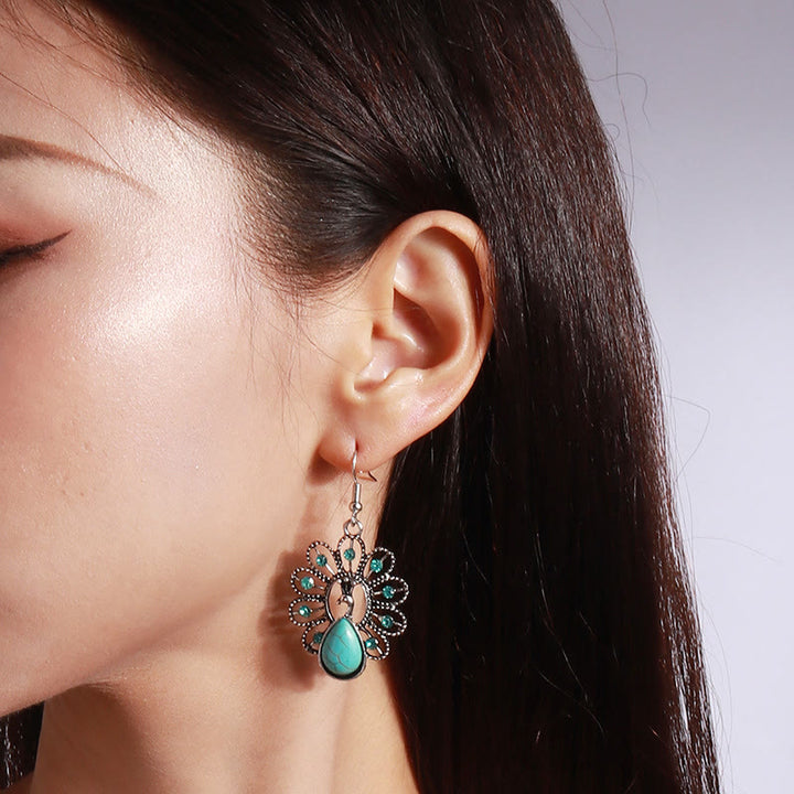 Olivenorma Turquoise Paraiba Tourmaline Peacock Shape Pendant Earrings