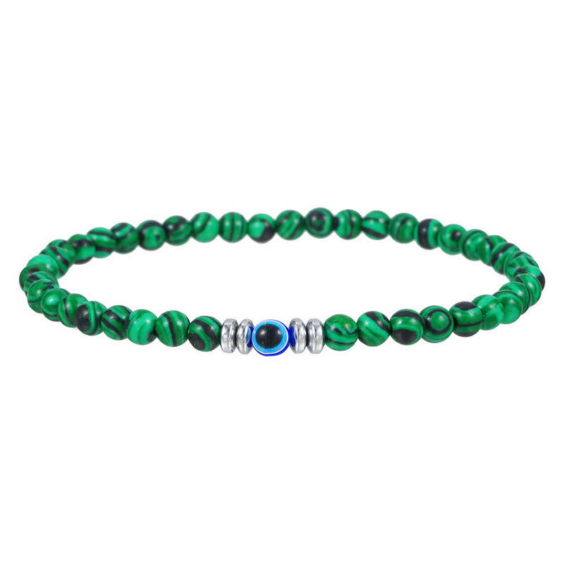 Olivenorma Mens 4mm Natural Stone Evil Eye Beads Bracelet - Malachite - image 8