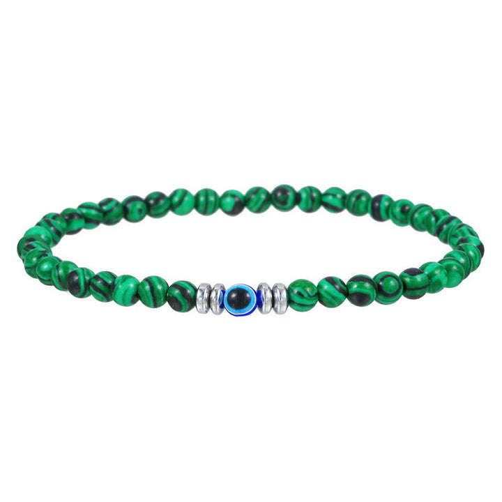 Olivenorma Mens 4mm Natural Stone Evil Eye Beads Bracelet - Malachite - image 8